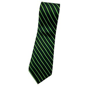BARBARO Men's Silk Necktie LUXURY Tie Black Green Striped W:3.5" EUC